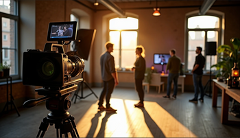 Filmset in einem Wohnzimmer bei Sonnenaufgang